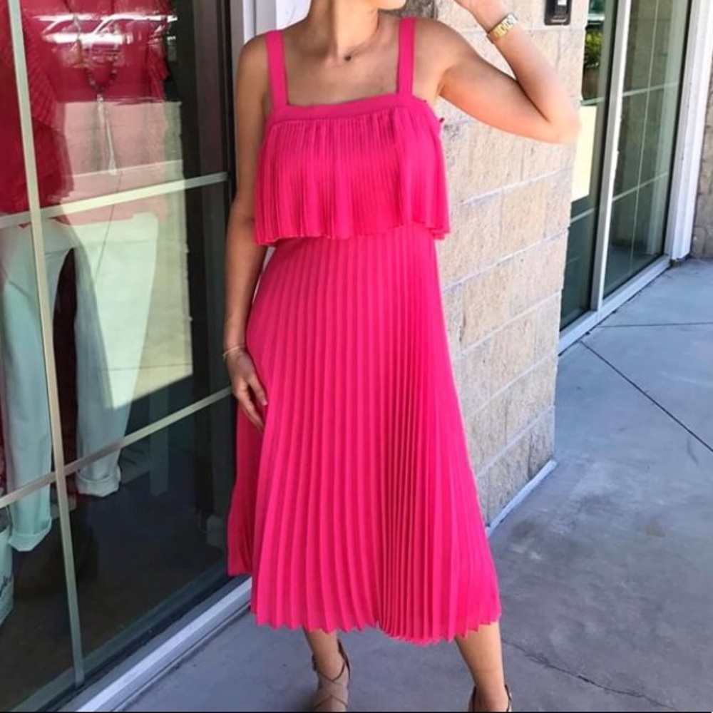 Pleated Pink Midi Dress